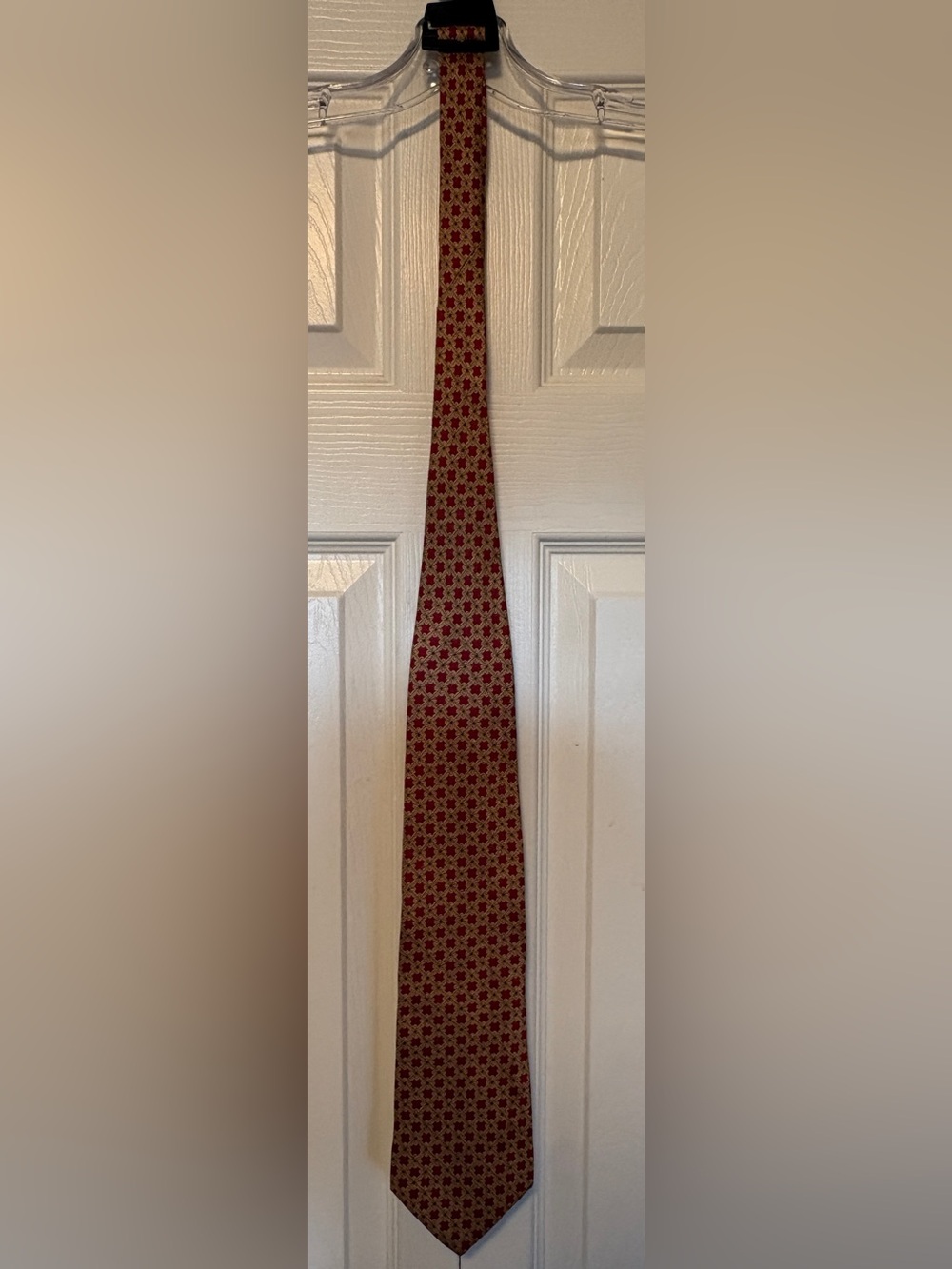 Vintage Valentino Cravatte Burgundy Gold Geometric Silk Tie Italy